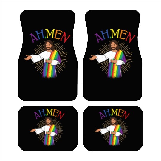 Men Funny Jesus Gay LGBTQ Rainbow LGBT Pride Month Car Mats