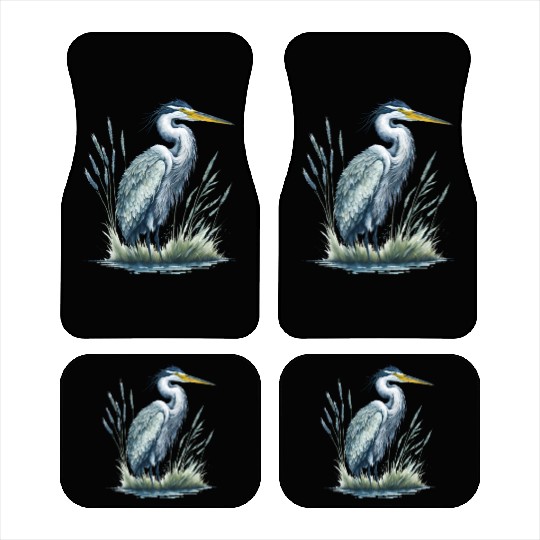 Watercolor Heron in Nature Car Mats