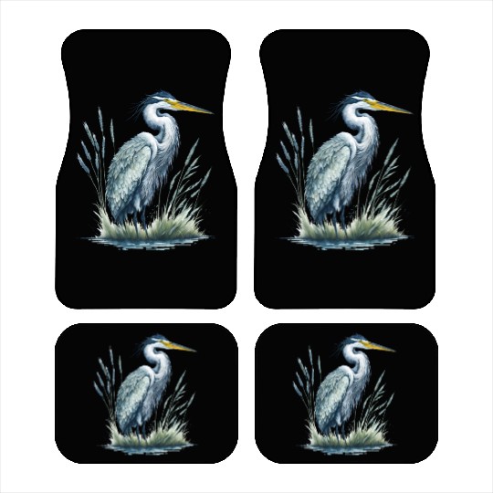 Watercolor Heron in Nature Car Mats