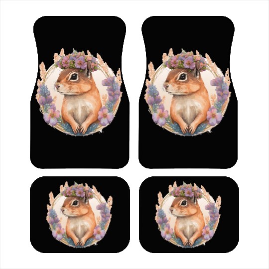 Watercolor Chipmunk Flower Crown Hawaiian Boho Aes Car Mats
