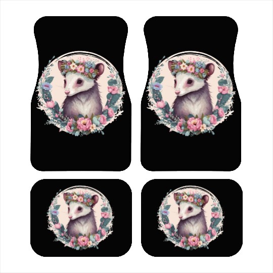 Cute Possum Flower Crown Floral Watercolor Car Mats