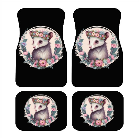 Cute Possum Flower Crown Floral Watercolor Car Mats
