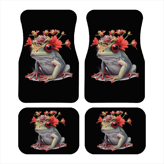 Cute Red Eyed Tree Frog Flower Crown Amphibian Lov Car Mats