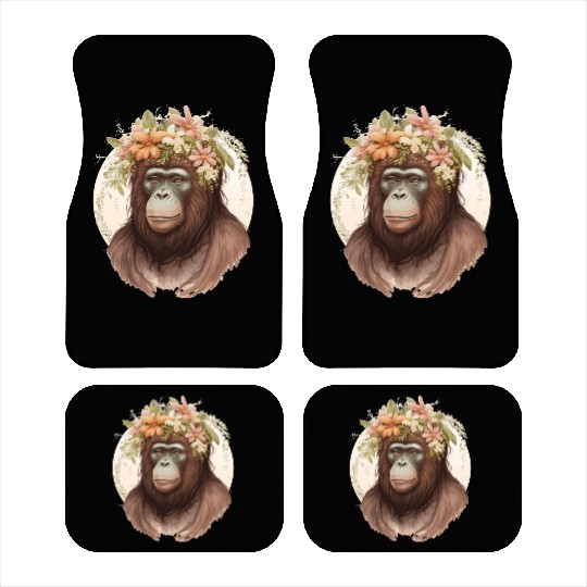 Cute Watercolor Orangutan Flower Crown Floral Car Mats