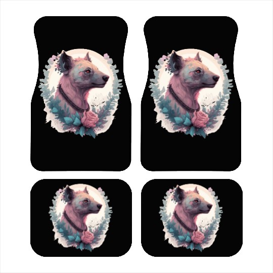 Watercolor Hyena Flower Crown Africa Safari Animal Car Mats