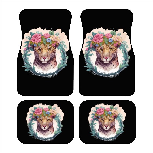 Jaguar Flower Crown Floral Watercolor Car Mats