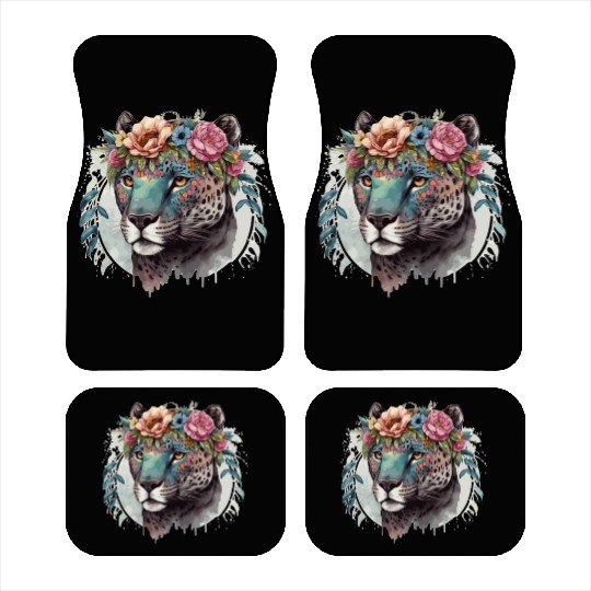 Cute Jaguar Flower Crown Africa Safari Animal Love Car Mats