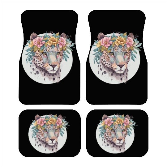 Floral Jaguar Flower Crown Watercolor Animal Car Mats