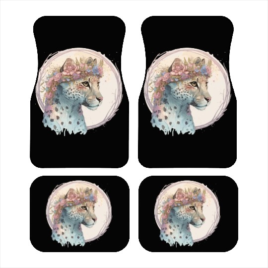 Cute Cheetah Flower Crown Floral Watercolor Animal Car Mats