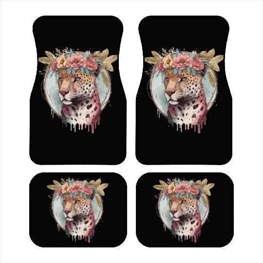 Flower Crown Jaguar Floral Animal Lovers Car Mats