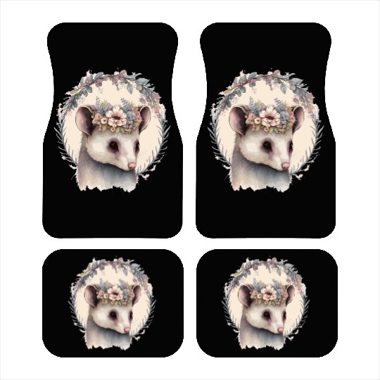 Cute Possum Flower Crown Watercolor Animal Lover Car Mats