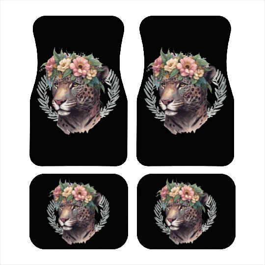 Watercolor Jaguar Flower Crown Wild Cat Lover Car Mats