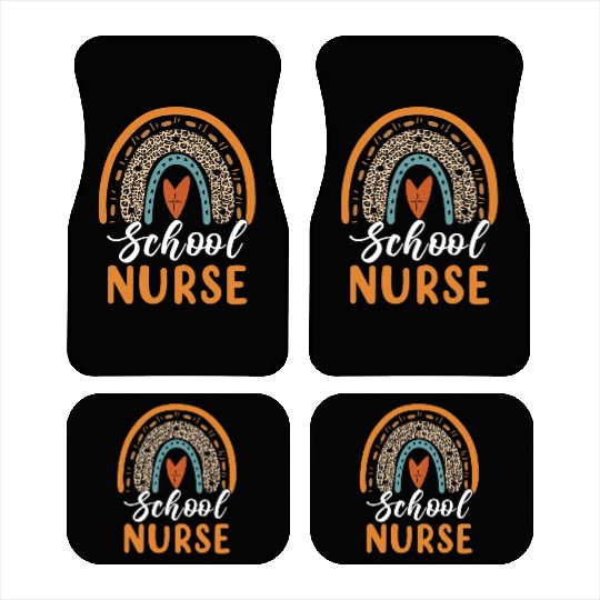 School Nurse Rainbow Leopard Print Nursing Back to Car Mats