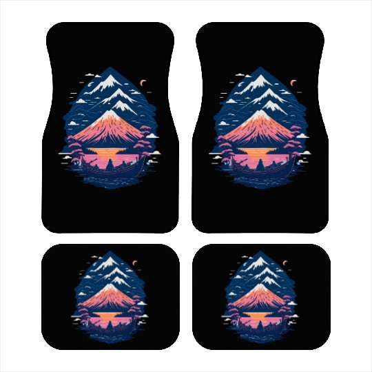 Serene Mount Fuji Sunset Peaceful River Scenery Car Mats