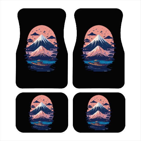 Serene Mount Fuji Sunset Peaceful River Scenery Car Mats