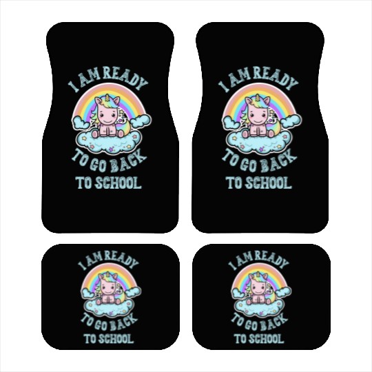 Ready to Go Back to School Kawaii Unicorn Rainbow Car Mats