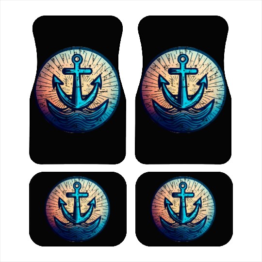 Sailing Motor Boat Anchor Around Sunset Car Mats