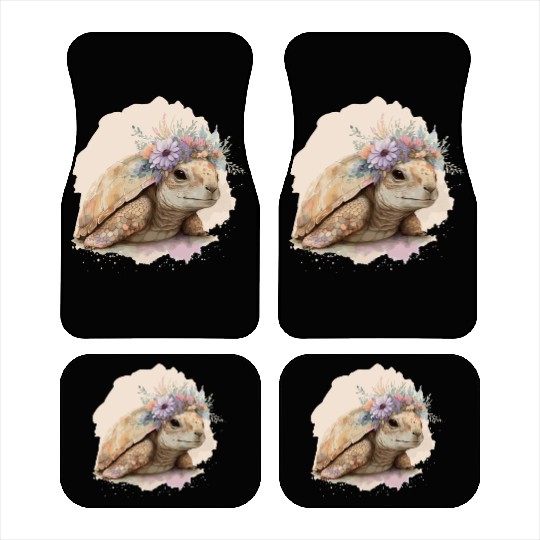 Cute Watercolor Tortoise Turtle Flower Crown Anima Car Mats
