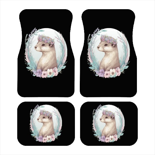 Cute Watercolor Otter Flower Crown Floral Boho Ani Car Mats