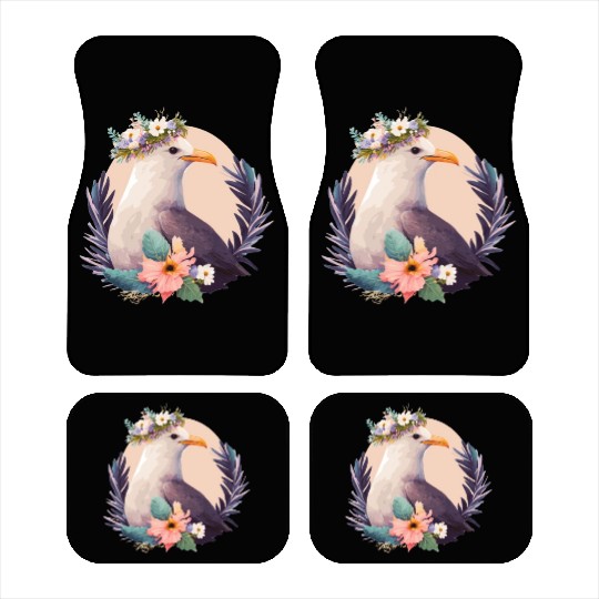 Cute Seagull Bird Flower Crown Floral Birds Car Mats