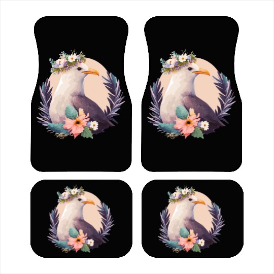 Cute Seagull Bird Flower Crown Floral Birds Car Mats