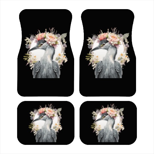 Watercolor Heron Freshwater Bird Flower Crown Flor Car Mats