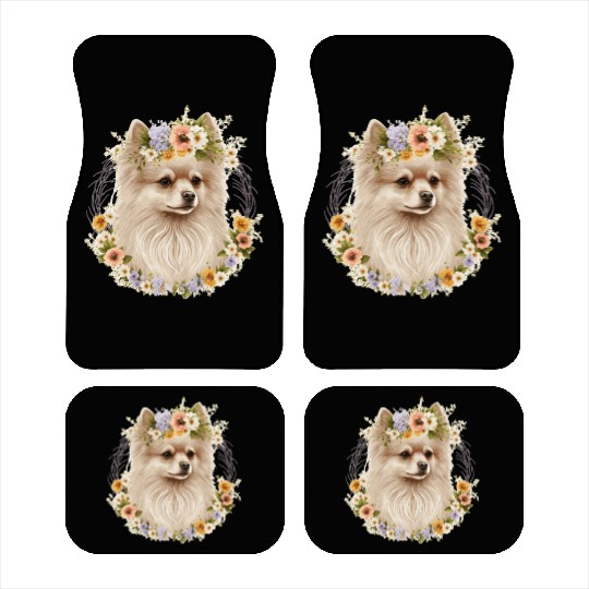 Cute Pomeranian Pom Flower Crown Pet Dog Breed Flo Car Mats
