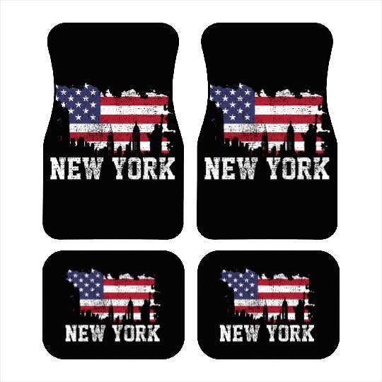 New York City Nyc Skyline Usa Flag America Car Mats