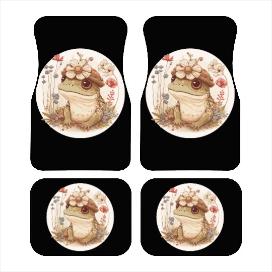 Cottagecore Cute Frog Toad Flower Crown Dark Acade Car Mats