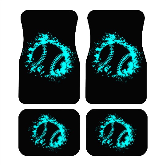 Softball Distressed Ball Teal Black Car Mats