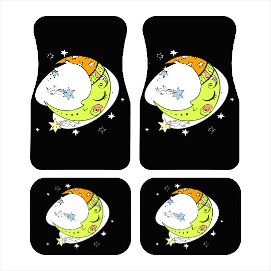 Kawaii Moon Flowers Floral Aesthetic Soft Girl Car Mats