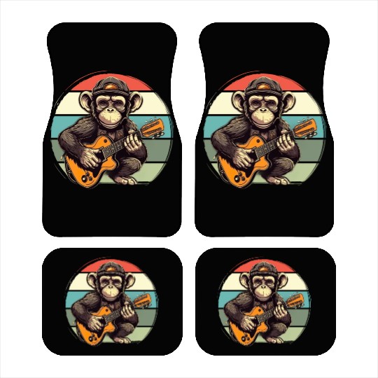 Monkey Chimpanzee Playing Acousitc Rock Guitar Car Mats