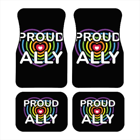 Proud Ally Rainbow Heart LGBTQIA Pride Month v02 Car Mats