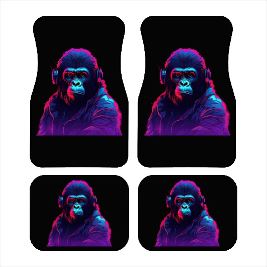 Synthwave Neon Beats of a Gorilla Car Mats