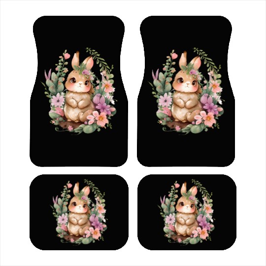 Happy Bunny Flower Easter Bunny Rabbit Car Mats