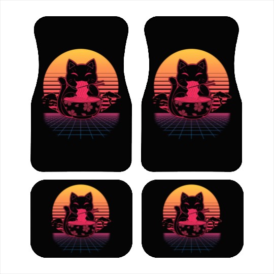 Kawaii Ra Neko Retro Cat Japanese Noodle Anime Car Mats