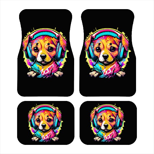 Pawsome Beats: Colorful Graffiti Puppy Party Car Mats