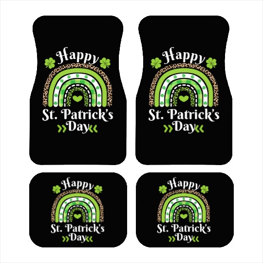 Happy St Patric Day Leopard Print Rainbow Car Mats