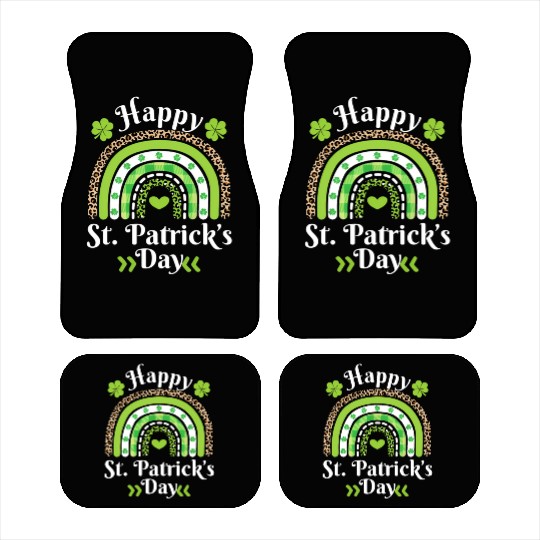Happy St Patric Day Leopard Print Rainbow Car Mats