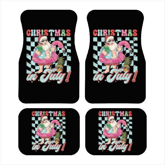 Christmas In July Groovy Santa Flamingo Float Car Mats