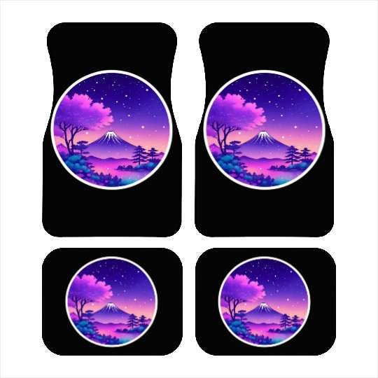 Japan Mount Fuji Night Sky Lo-Fi Art Retro Purple Car Mats