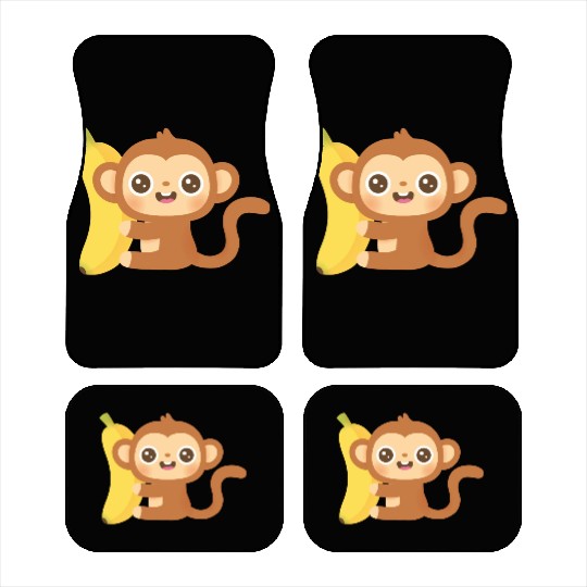 Cute Little Monkey And Banana Car Mats