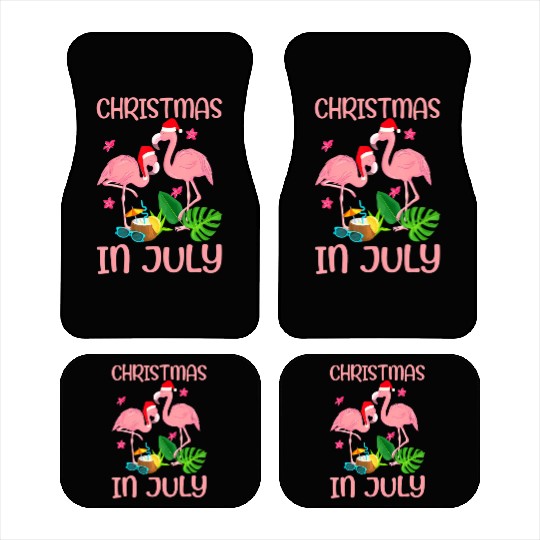 Christmas In July Pink Flamingo Wearing Santa Hat Car Mats