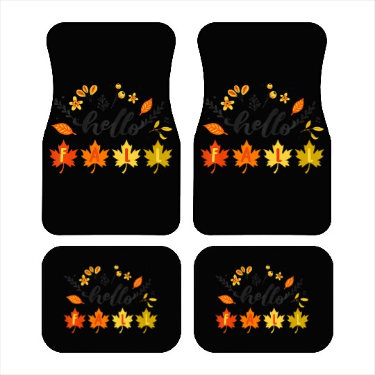 Hello Fall Falling Autumn Leaves Cute Botanic Car Mats