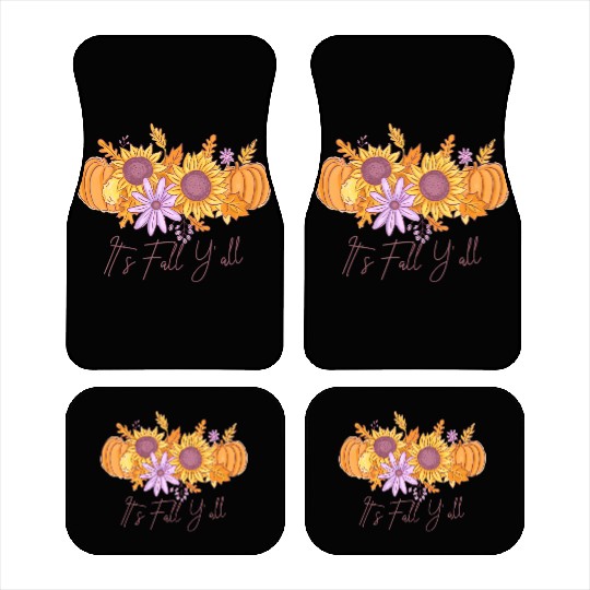 It's Fall Y'all Watercolor Pumpkin Autumn Leaves Car Mats