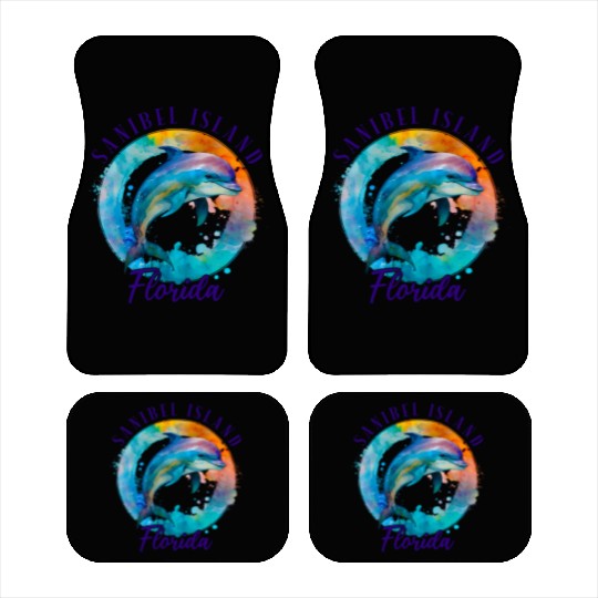 Sanbiel Island Florida Happy Watercolor Dolphin Car Mats