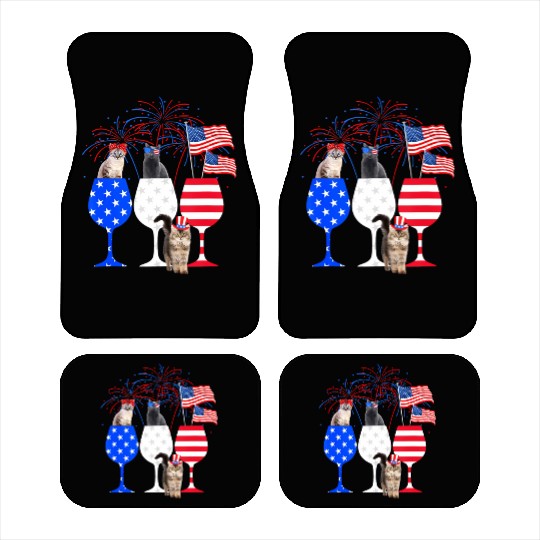 Cat 4Th Of July Red White Blue Wine Car Mats