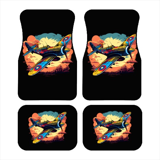 Spitfire Airplane Vintage Pilot Aviator Military Car Mats