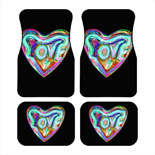 Psychedelic Pride Rainbow Love Heart Car Mats