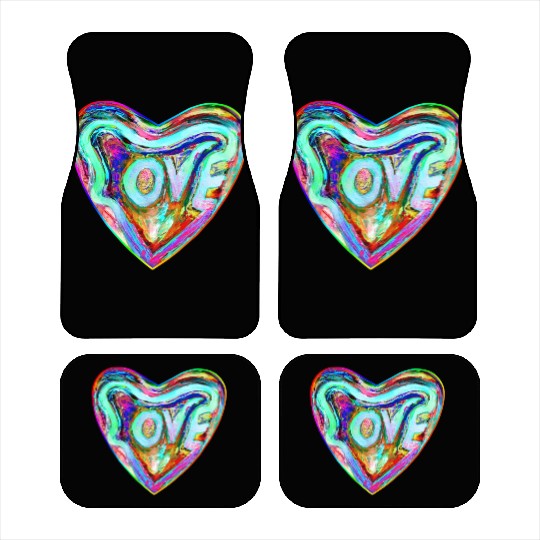 Psychedelic Pride Rainbow Love Heart Car Mats